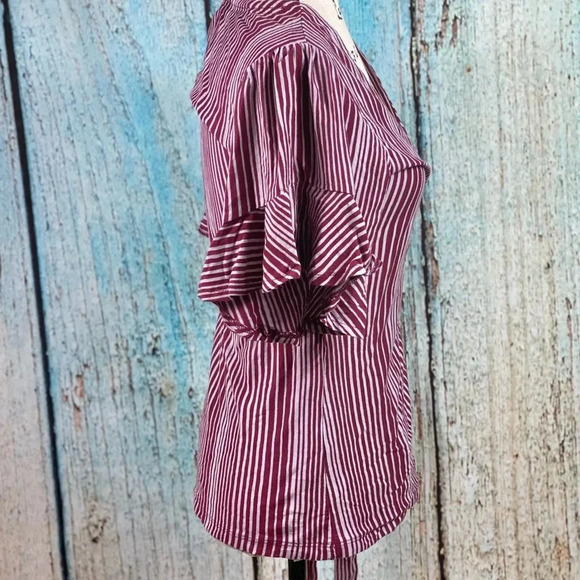 Free People NWT Wine Wrapped Around My Finger Cotton Striped Wrap Top - Picture 10 of 13